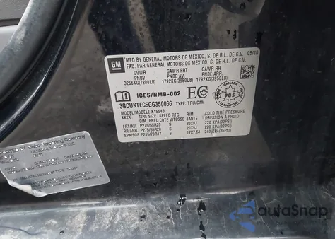 2016 Chevrolet Silverado 1500 из США, поврежденный, VIN 3GCUKTEC5GG350066